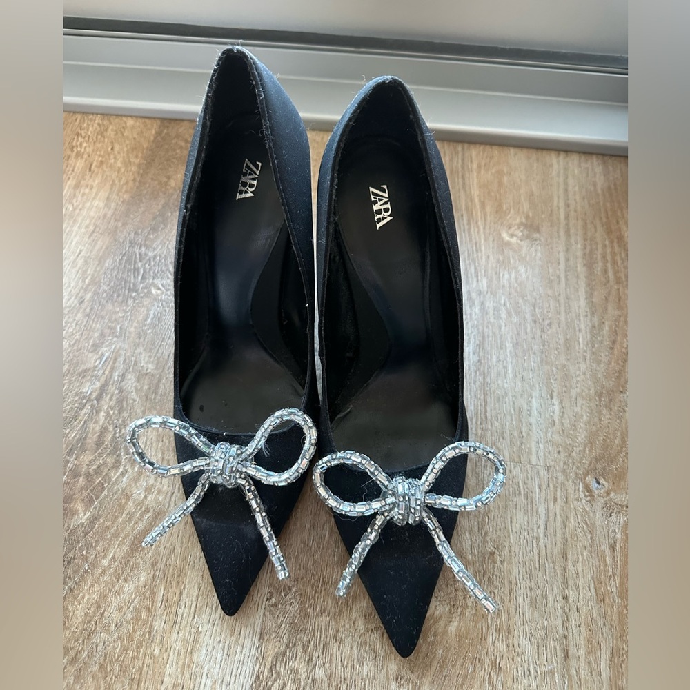 Zara Black and Silver Heels with Pointed Toe